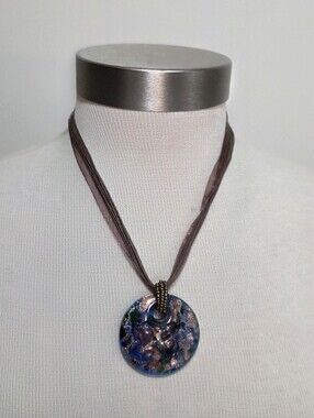 Hand Crafted Blown Glass Pendant Necklace On Cord